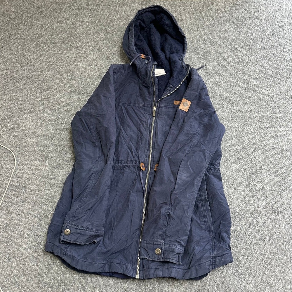 Columbia Jacket Womens Size M Navy Blue Fleece Lined Hooded Utility Parka Coat
